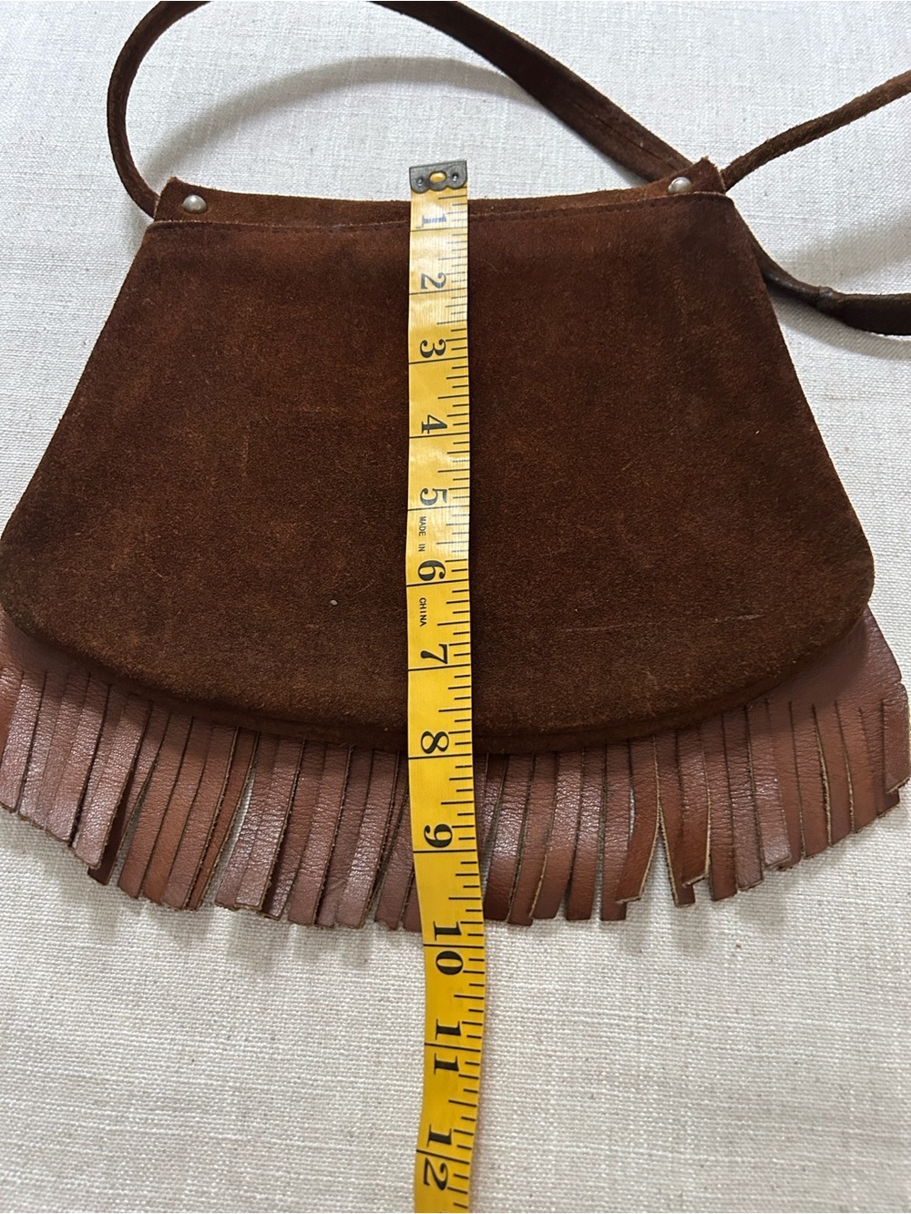Vintage Handmade Suede Leather Fringe Crossbody Bag Hippie 70's Festival Boho - Picture 8 of 10